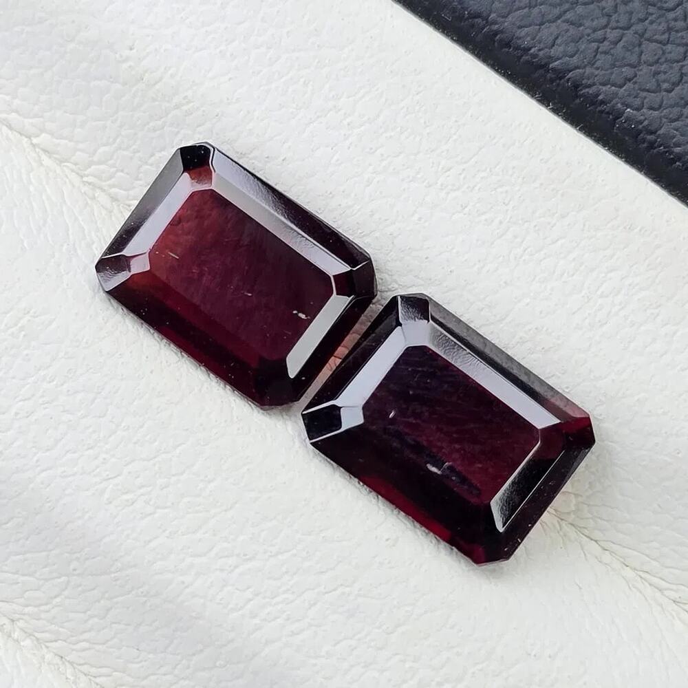 Natural Red Garnet Pair, Emerald Cut, 4.26 ct Total, 8x6mm